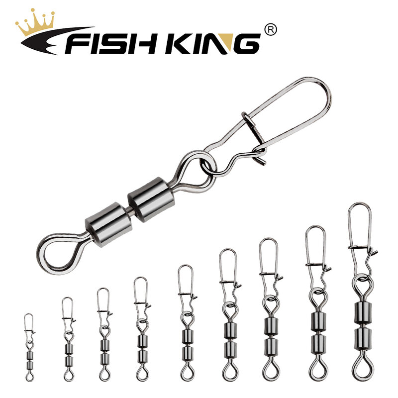 FISH KING-Terminal de pesca giratoria con Clip de línea lateral, Conector de señuelo de anzuelo, 50 unids/paquete, 2 #4 #6 #8 #10 #