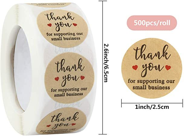 Obrigado por apoiar nosso pequeno negócio, obrigado papel kraft você etiquetas, 500 etiquetas por rolo 4