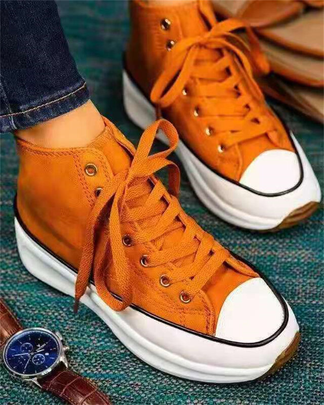 36-43 Large Size Thick Soles Women's Shoes Small White Shoes Autumn New Canvas High Top Shoes Outdoor Leisure Sports Shoes