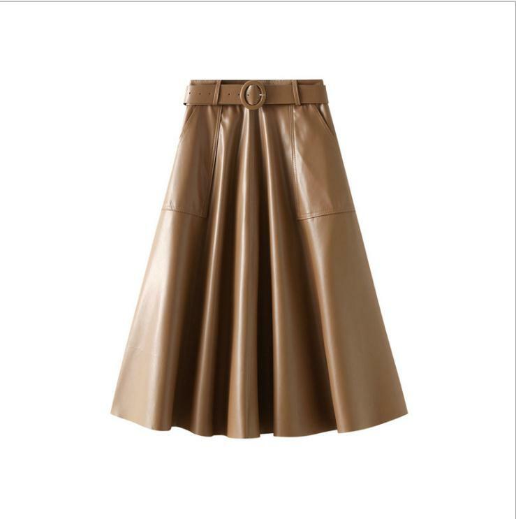 Nova saias inverno outono mulheres cintura alta a-line guarda-chuva saias cor sólida feminino saia do vintage chic saias com cinto k1537