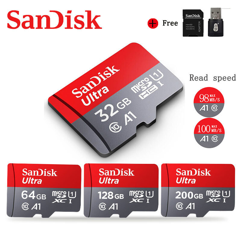 Карта памяти microSD Sandisk Ultra, Micro SD, 64 ГБ, 128 ГБ, 256 ГБ, 400 ГБ, 16 ГБ, 32 ГБ, 32 ГБ, TF, флеш-карта памяти 32, 64, 128 ГБ, microSD для телефона