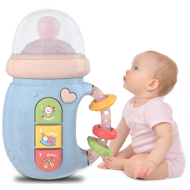 6 أنواع 0-1 سنة الأطفال حديثي الولادة ضوء الموسيقى اللعب الإلكترونية والراحة الحليب خشخيشات زجاجة ضوء الاطفال ألعاب تعليمية هدايا