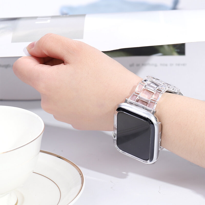 Apple Watch 6543シリーズ7用の新しい透明ストラップ,iwatch用のスペアアクセサリー38 41 45 40mm 42mm 44mm