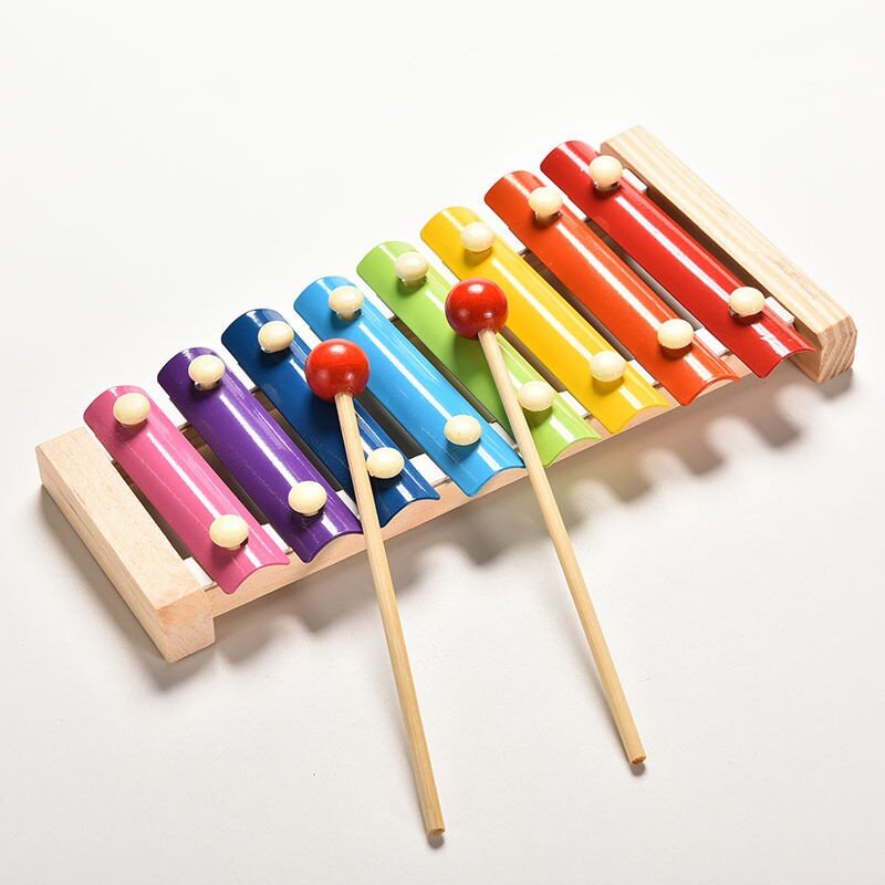 Instrumento musical de brinquedo com moldura de madeira, xylofone para crianças, brinquedo educacional para bebês, presente com 2 maletas