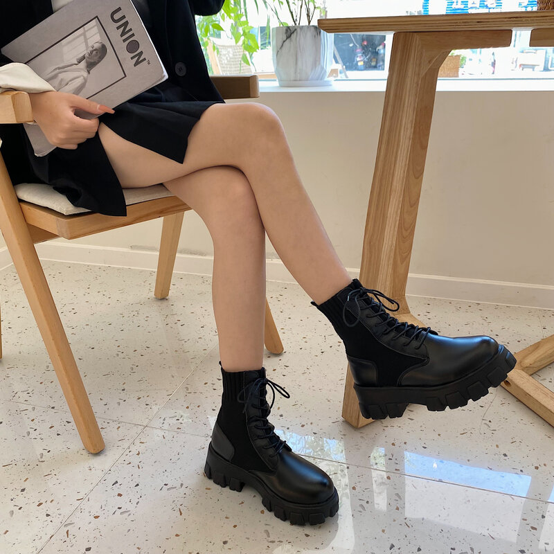 zapatos de estilo británico Botas de piel auténtica para mujer inf 