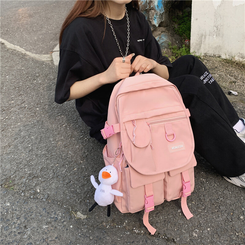 Moda sólida grande-capacidade mochila unisex casual náilon impermeável saco de escola mulher simples multi-bolso computador mochila homem