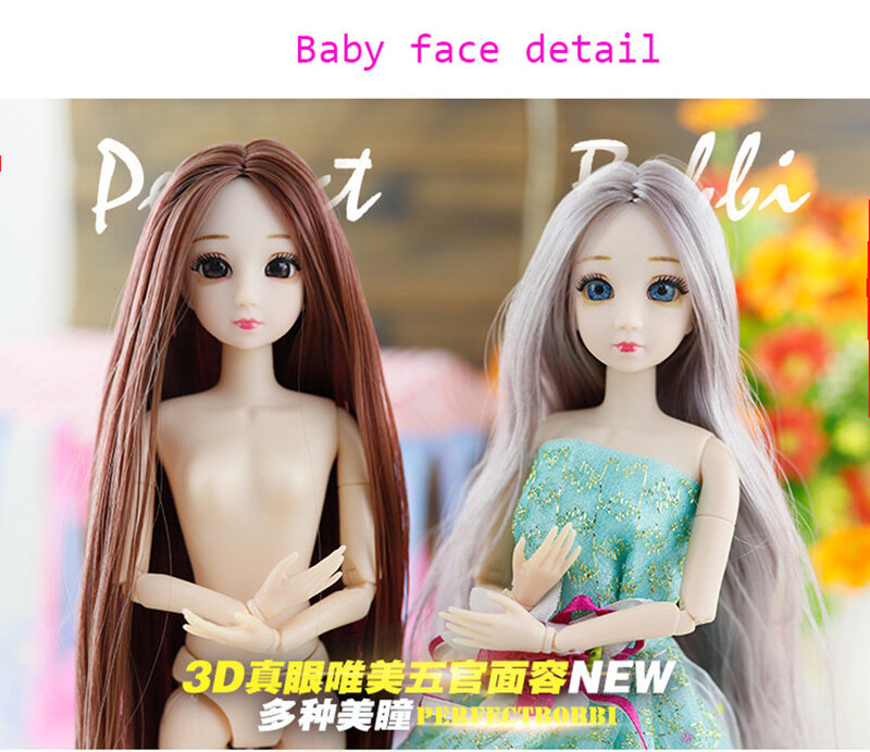Muñeca BJD de plástico para niñas, juguete de muñeca articulada de 30cm y 20 ojos en 3D, peluca larga, Cuerpo desnudo femenina, regalo de Navidad