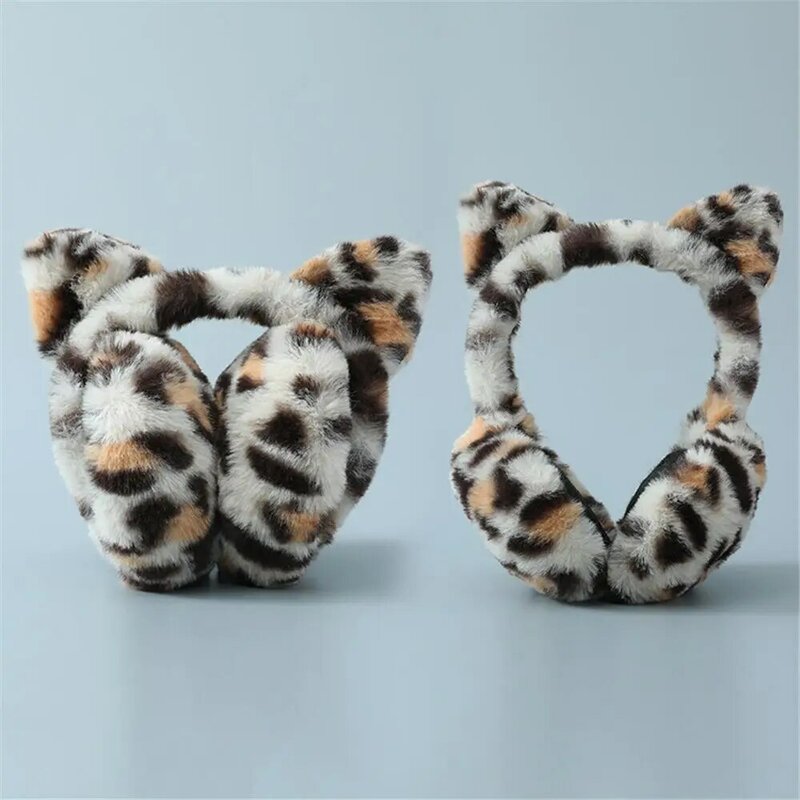 Senhoras meninas macio de pelúcia leopardo inverno quente earflap aquecedores orelha muffs dobrável earmuffs