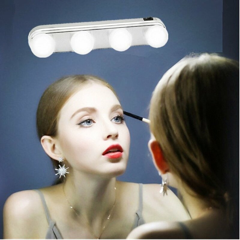4 Bulb Makeup Mirror Light Headlight Installed Convenient Suction Cup Makeup Lamp LED Mirror Light Battery Powered Gift