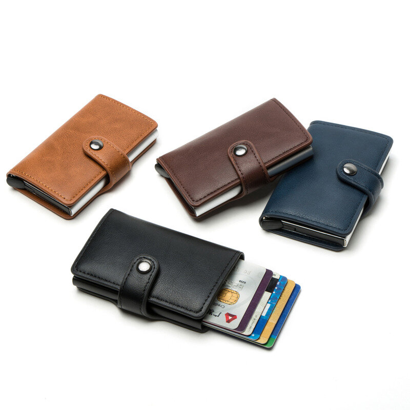 Men's Wallet Business ID Credit Card Holder Men And Women Shielding RFID Vintage Aluminium Box PU Leather Card Wallets