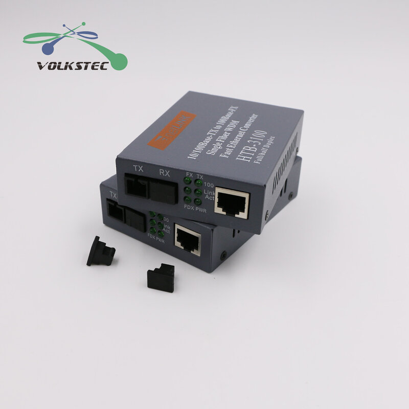 Convertidor de medios Ethernet de fibra óptica HTB-3100AB, convertidor de fibra única, 25km, SC 10/100M, 1 par