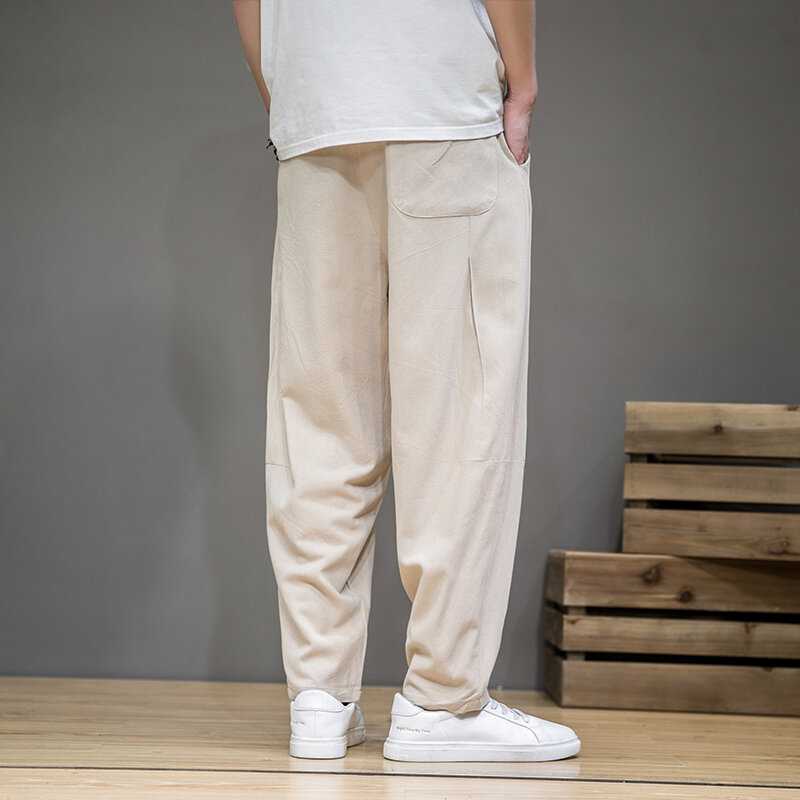 Wiosenne bawełniane lniane spodnie męskie w pasie dorywczo spodnie haremki luźne spodnie dresowe tradycyjne chińskie spodnie pantalons homme