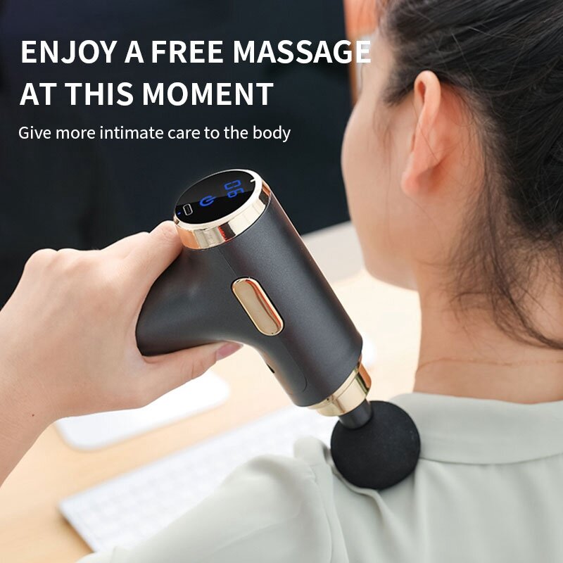 Mini arma de massagem de alta potência massager muscular profundo fascia arma pescoço exercício relaxamento magro moldar alívio da dor display lcd