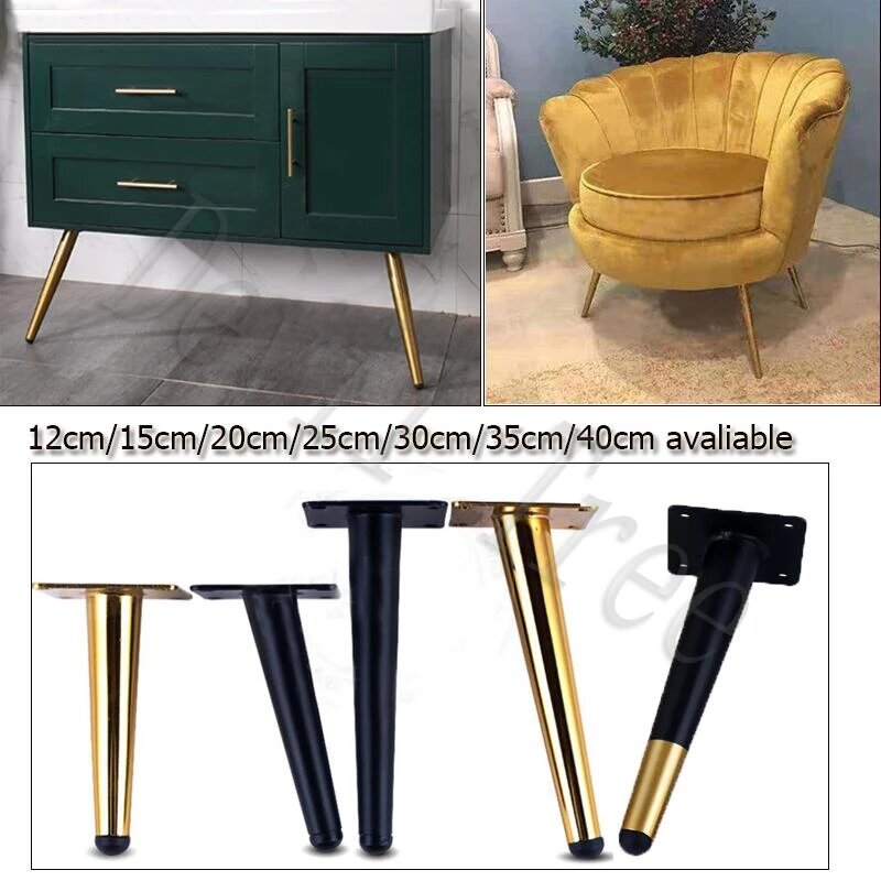 Patas de metal para muebles, cónico aparador dorado de 15/20/25/30cm, para armarios y sillas, 4 unidades