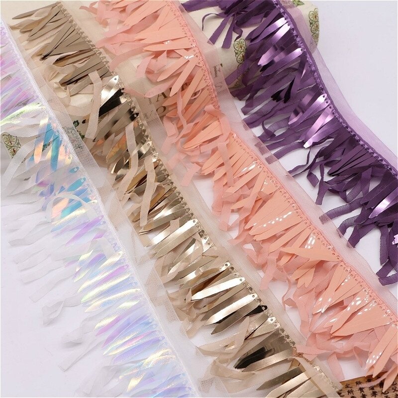 NEW Double Mesh Gauze Sequins Fringed Lace Ribbon DIY Hat Shoes Bag Costumes Sewing Material Skirt Curtains Trim Glitter Dantel