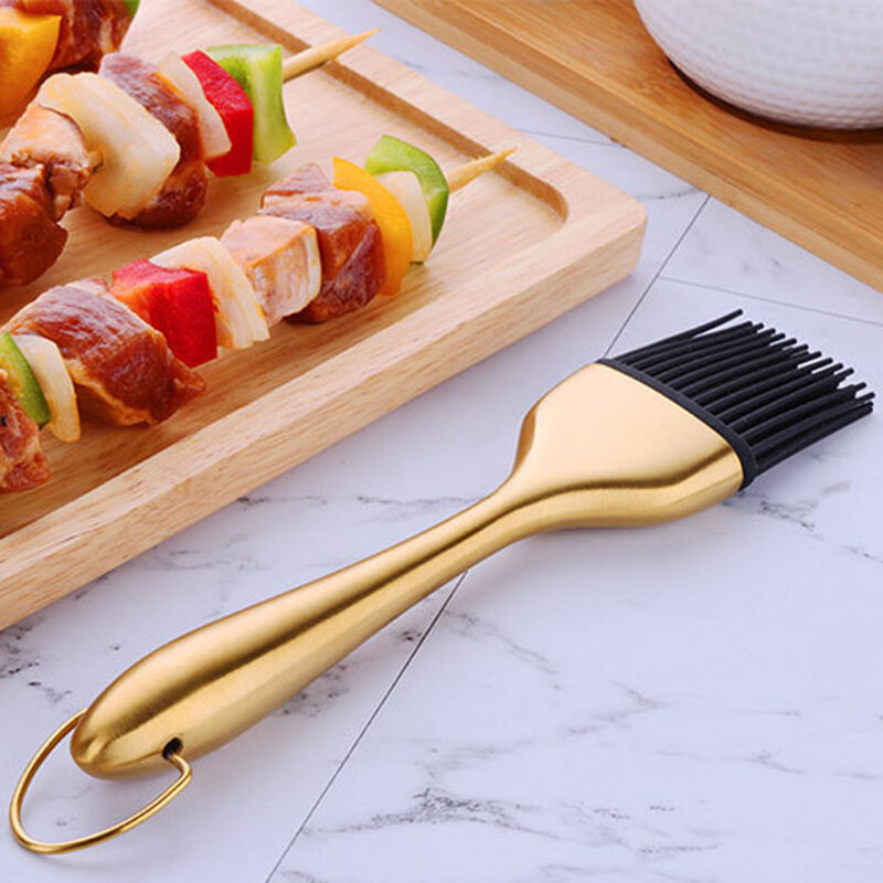 Gold Hangable Stainless Steel Handle Oil Brushes Barbecue brush Silicone Pastry Brushes BBQ Cake Pastry Cooking Kitchen Gadgets