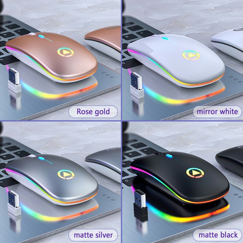 Ratón inalámbrico recargable con retroiluminación LED, Mouse óptico USB para notebook, PC, ordenador portátil, top