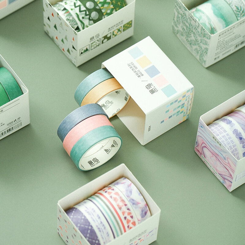 5 rotoli/scatola Set di nastri per mascheratura Kawaii adesivi per nastri Washi modello base diario di Scrapbooking fai-da-te cartoleria
