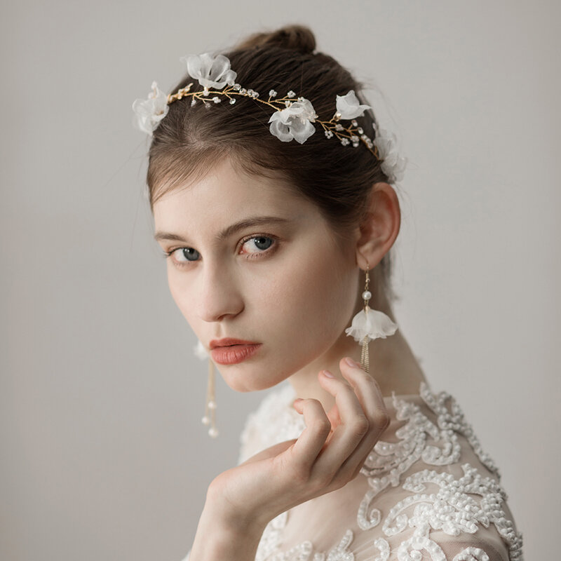 Diadema nupcial de flores puras para mujer, bandana de vid y perlas, accesorios para el cabello de boda, O338-1