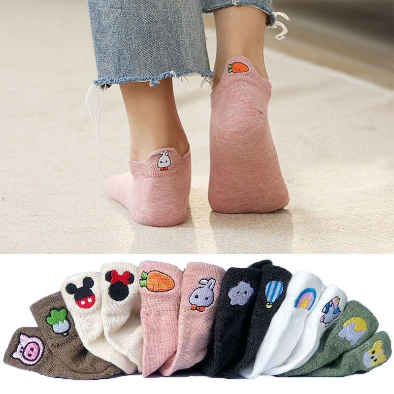 Instime-calcetines tobilleros con dibujos animados para mujer, calcetín de algodón con Bordado de conejo, zanahoria, cara sonriente, triangulación de envíos