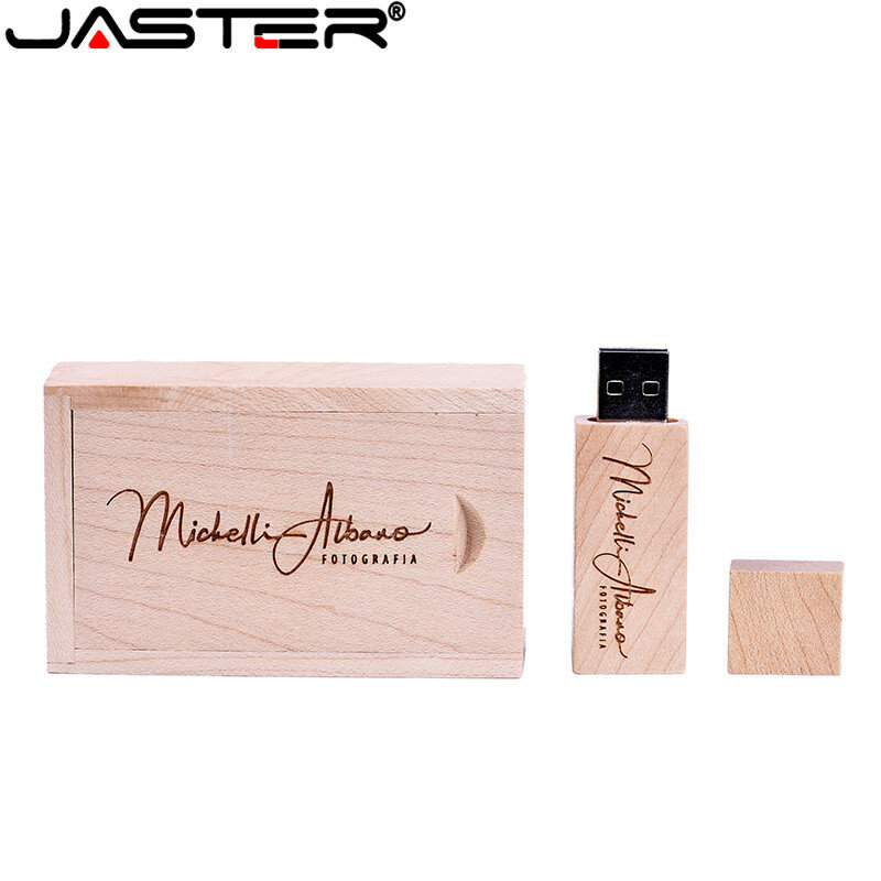 JASTER 메이플 나무 + 상자 로고 usb 플래시 드라이브 4GB 8GB 16GB 32GB 64GB, 사진 선물 U 디스크