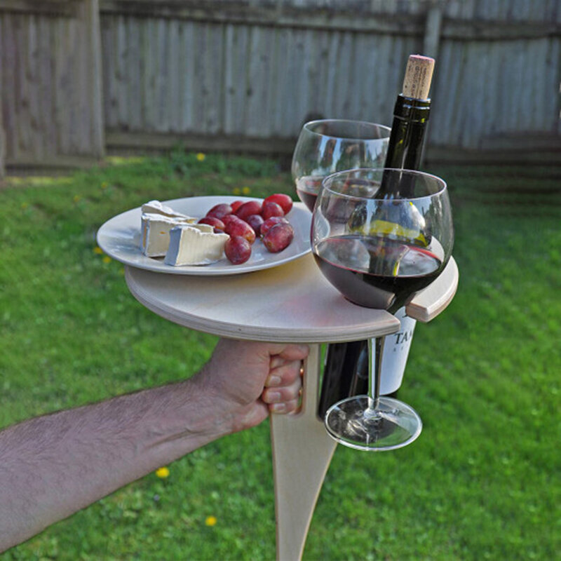 Outdoor Wine Rack Foldable Table with Foldable Round Desktop Mini Wooden Picnic Table Easy To Carry Dining Removable Desk