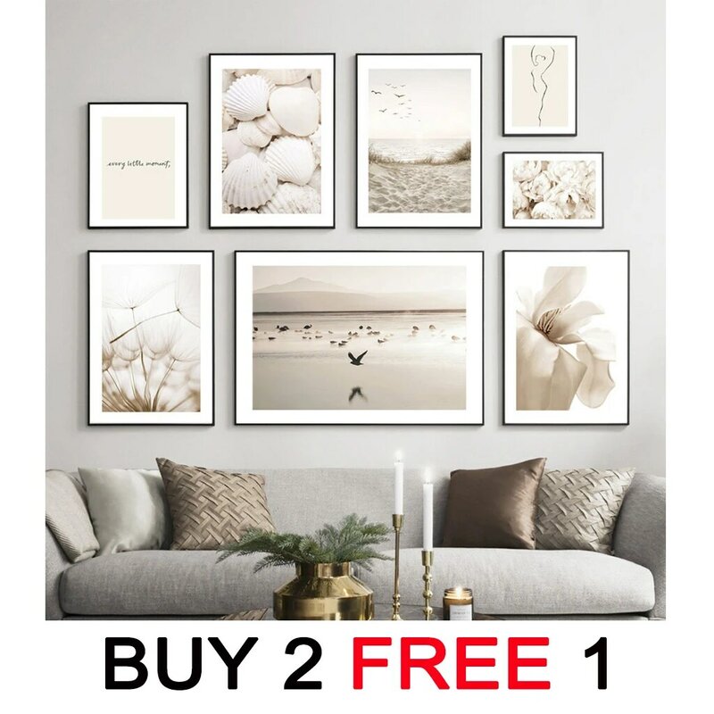 북유럽 빛 색상 베이지 색 흰색 풍경 미술 캔버스 현대 패션 간단한 그림 포스터 인쇄 그림 거실 홈 캔버스