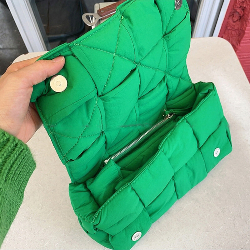 Tecido de algodão bolsa de ombro feminina designer acolchoado espaço crossbody sacos para as marcas femininas almofada de algodão quadrado bolsa de moda nova