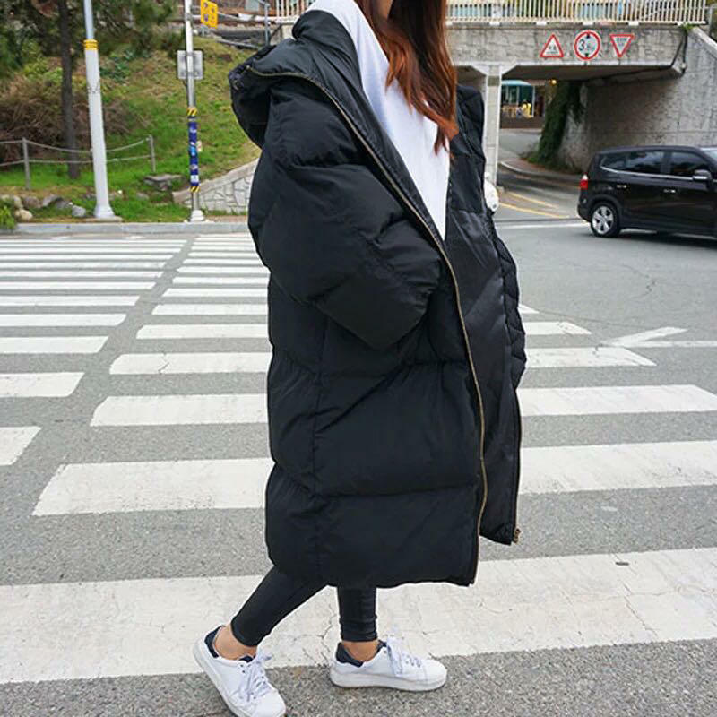Outono inverno jaqueta feminina parka quente grosso longo para baixo algodão casaco feminino solto oversize com capuz casaco de inverno outerwear q1933