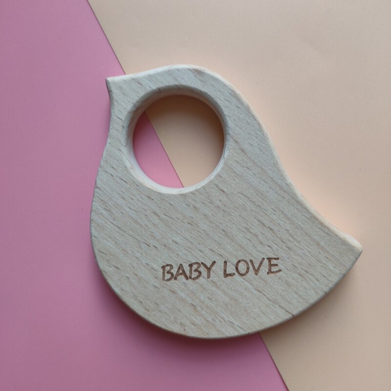 Mordedor de madera para bebé, juguete personalizado con logotipo de Animal, colgante de Haya sin BPA, dientes de madera en blanco, personalizado, regalo para Nombre de bebé, 1 ud.