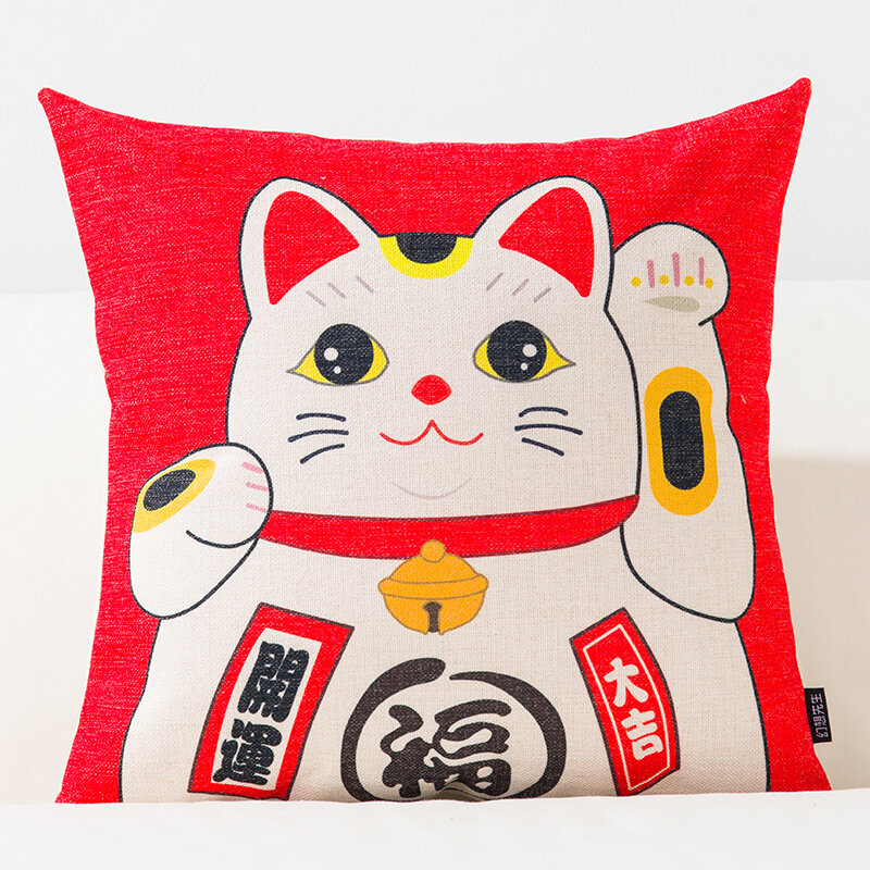 Japońska kot na szczęście poszewka na poduszkę z nadrukiem cyfrowa klasyczna kreskówka miau poduszki poduszka dekoracyjna wystrój domu poduszki na sofę 18x