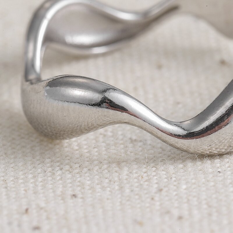 ANENJERY Vintage nieregularne gładkie blokady łańcucha Thai srebrny pierścień 925 Sterling Silver regulowany rozmiar pierścień biżuteria hurtowych S-R589