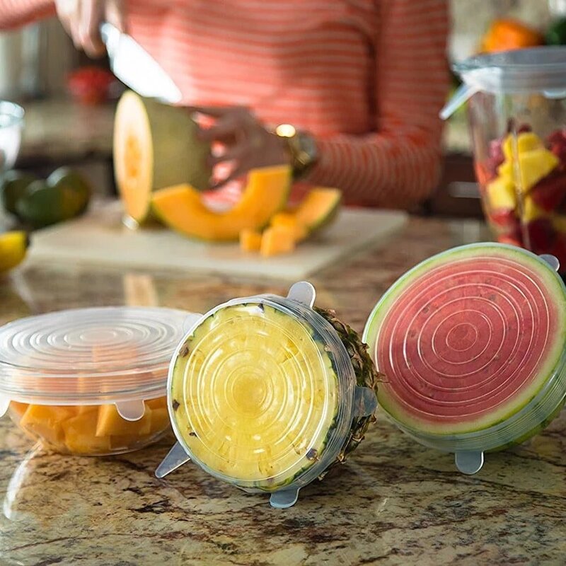 6 pçs reutilizável embalagem de alimentos capa de silicone alimentos frescos-mantendo o tampão de vedação de vácuo estiramento tampa de embalagem de silicone de cozinha