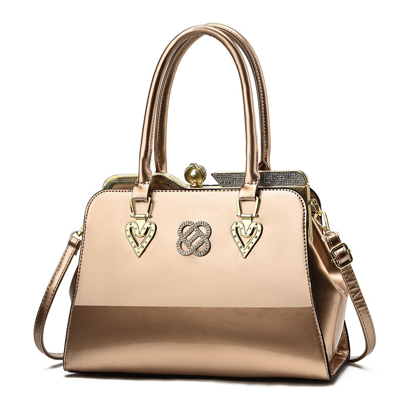 Luxo de alta qualidade couro patente bolsa ombro grande capacidade diamantes totes para mulheres quadro marca designer sacos do mensageiro