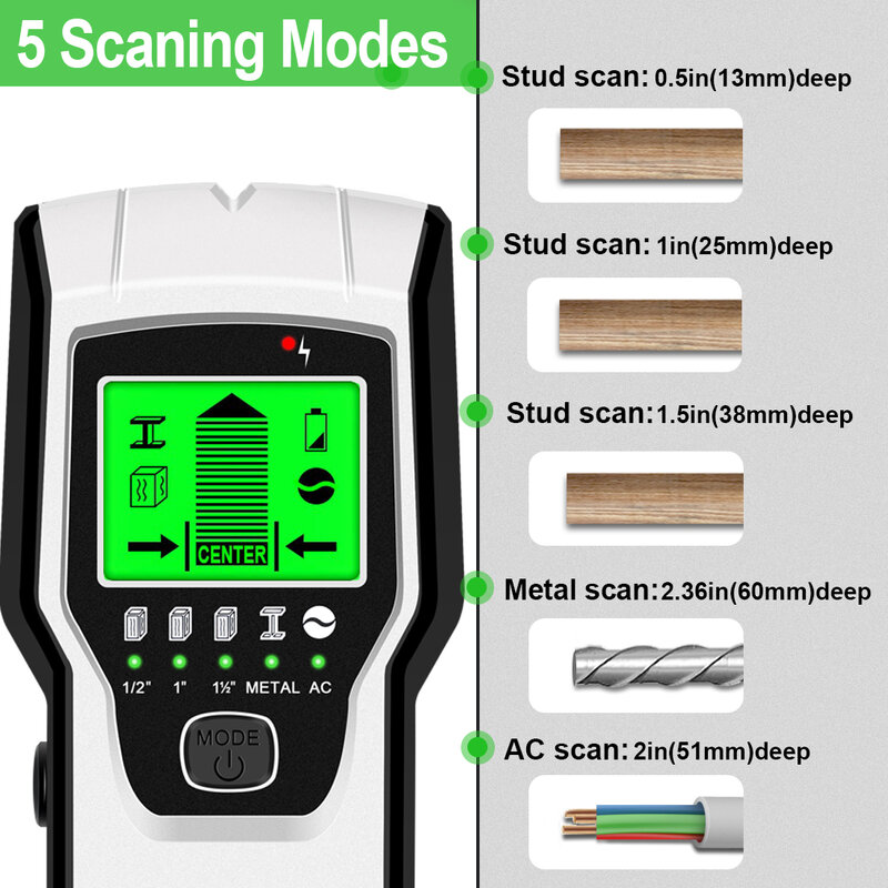 Sensor electrónico multifuncional 5 en 1 para pared, Detector con pantalla LCD Digital y advertencia de sonido para detección de tachuelas de Metal
