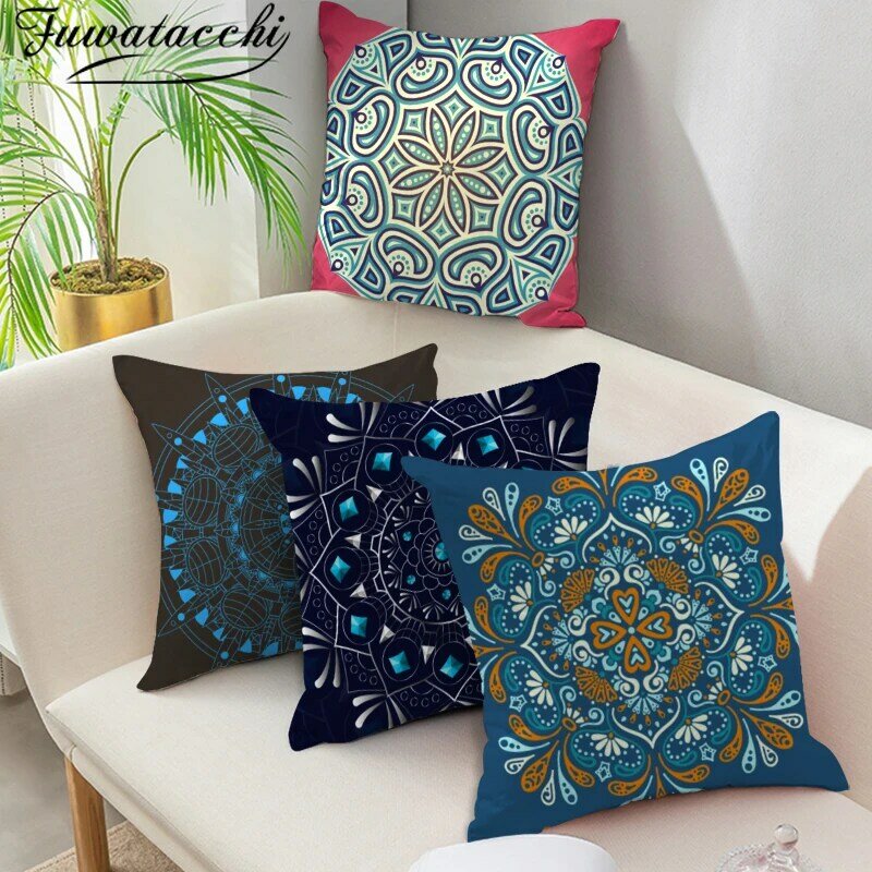 Fuwatacchi Datura  Printed Cushion Cover Geomatric Pattern Decorative Pillow Covers for Home Sofa Car Decor Pillowcase 45cmX45cm