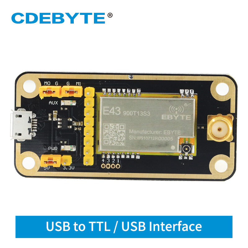Placa de prueba USB 900MHz 13dBm SMD puerto serie UART para E43-900T13S3 módulo transceptor inalámbrico CDEBYTE E43-900TB-01