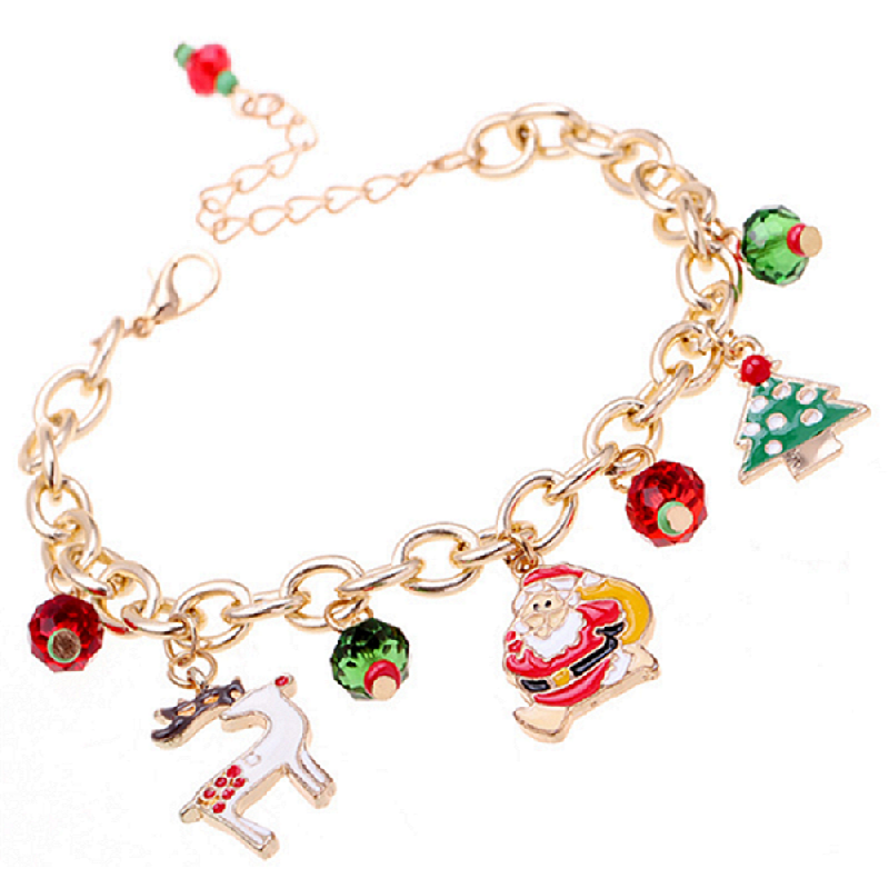 2022 braccialetto di natale perline di vetro in lega albero di natale babbo natale alci braccialetti con ciondoli regalo ornamenti natalizi gioielli capodanno