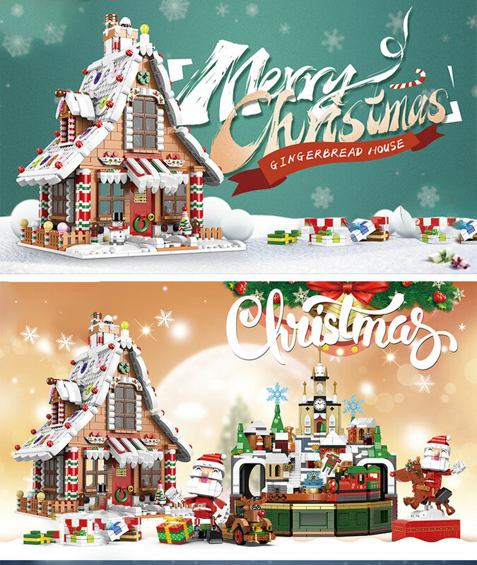 XINGBAO 18021 Arsitektur Seri Natal Santa Claus Panekuk Rumah Pohon Desa Mainan Bata Bongkar Pasang untuk Hadiah Anak-anak