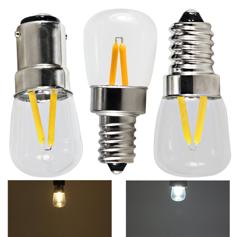Mini filamento de luz para refrigerador, lâmpada led de 220v 110v 12 v e12 e14 b15 com revestimento transparente para economia de energia 12 volts para refrigeração e costura