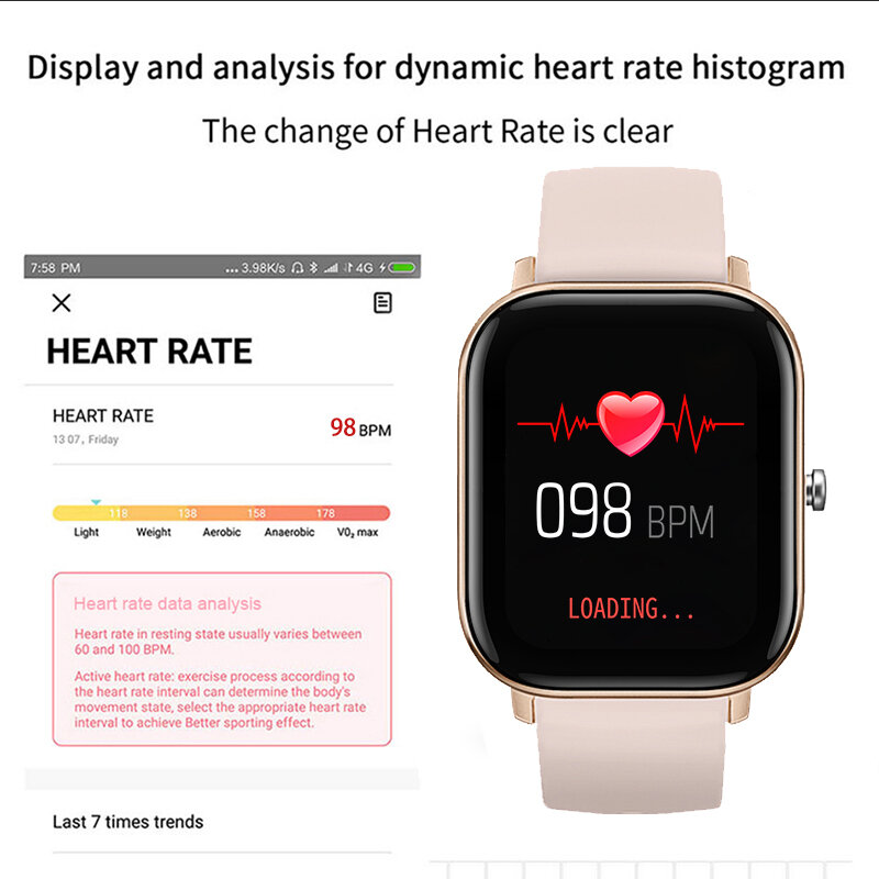 Smartwatch multifuncional feminino e masculino, relógio inteligente esportivo com medição de frequência cardíaca e pressão arterial à prova d'água + caixa