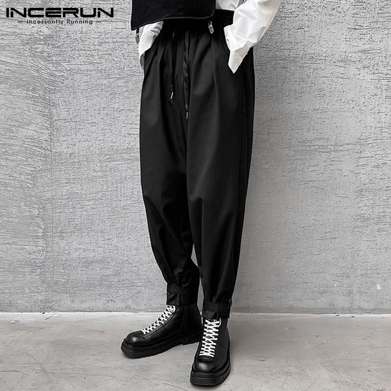 INCERUN-Pantalones largos para hombre, pantalón elegante de cintura elástica, con cordón, holgado, para fiesta, club nocturno, 2021