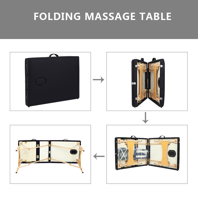 Mesa de massagem portátil dobrável spa 3 seções 84 ", conjunto de mesa de massagem, musculação portátil 212x70x85cm branco/preto [estoque dos eua]