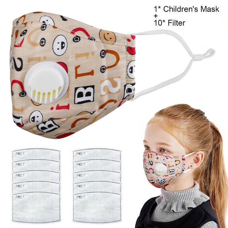 1pc crianças anti poeira pm2.5 máscara de poluição com 10pc rosto máscara boca respirador filtro protetor mascarillas máscara de proteção