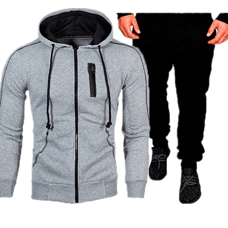 Outono inverno dos homens agasalho com zíper hoodie e calças 2 peça casual esportiva jogger correndo terno de fitness moletom