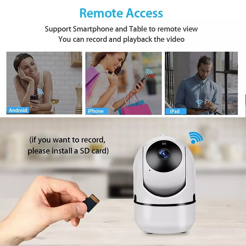 Mini monitor de bebé inalámbrico para interior del hogar, filmadora IP con seguimiento automático HD 1080p, cámara de vigilancia de seguridad CCTV con Wifi
