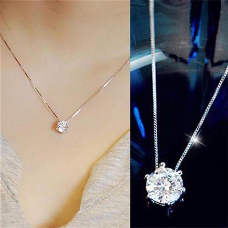 FDLK Kalung Choker Berlian Imitasi Sederhana Modis Wanita Perhiasan Rantai Warna Perak Berlian Buatan Bersinar