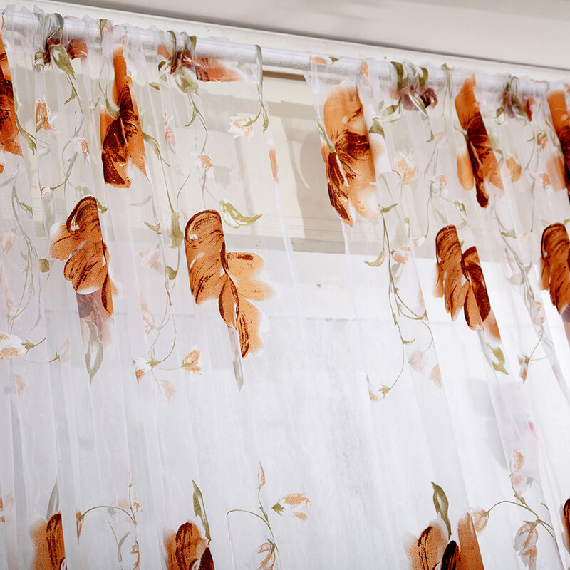 Cortina de tul con hojas de vid para decoración del hogar, cortina de ventana y puerta, Panel transparente, cenefas, 1 Uds., 2021