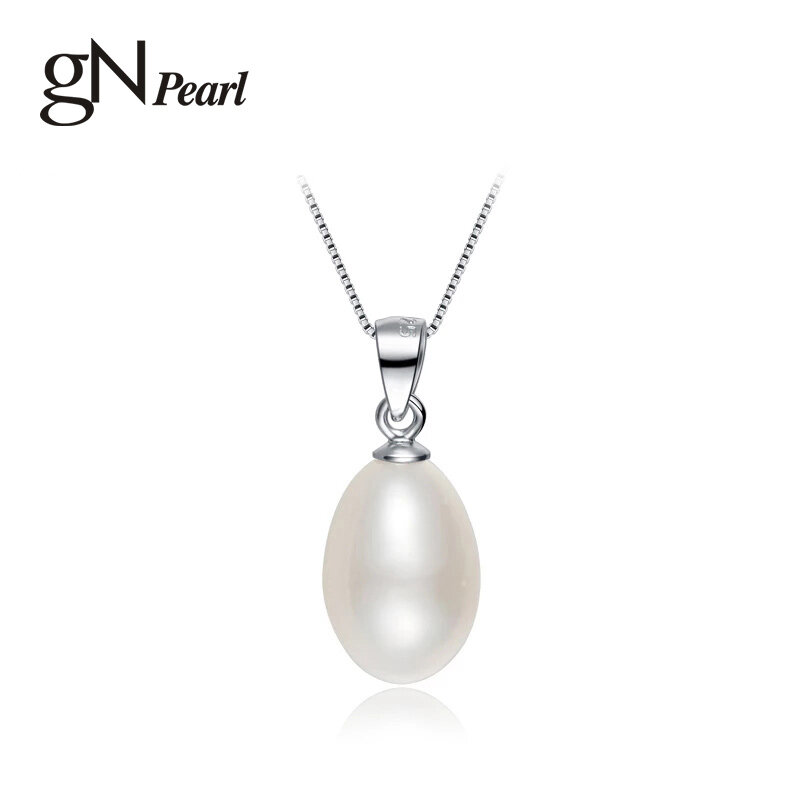 gNPearl Genuien Pearl Minimalist Pendant Necklaces 925 Sterling Silver 8-9mm Natural Freshwater Drop Shape Choker Chain gN Pearl