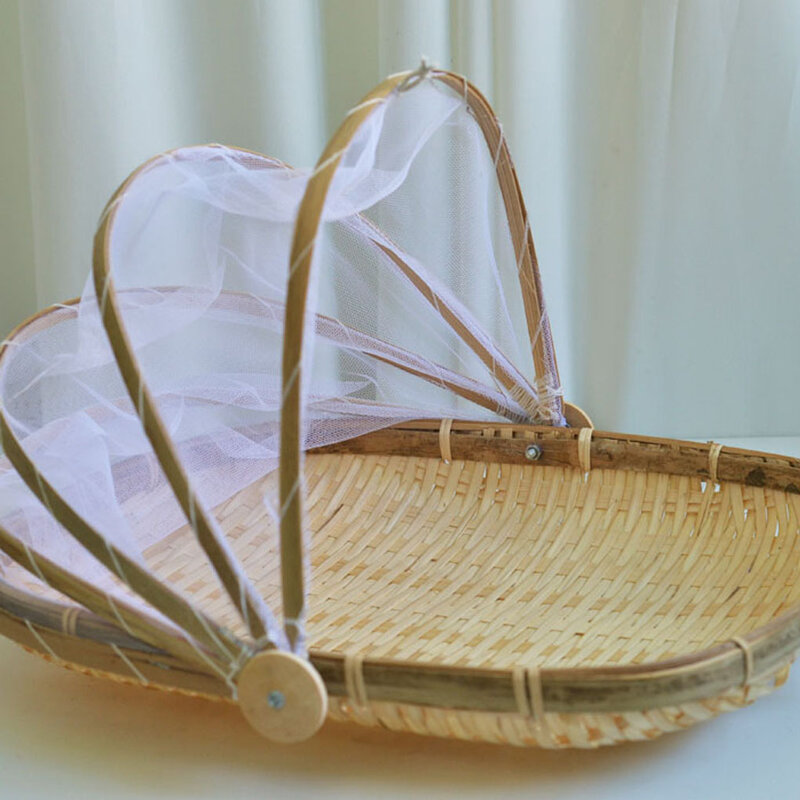 Anti-insect Dustproof Basket Fruit Vegetable Tray Mesh Drying Dustpan Handmade Bamboo Food Storage Basket Picnic basket